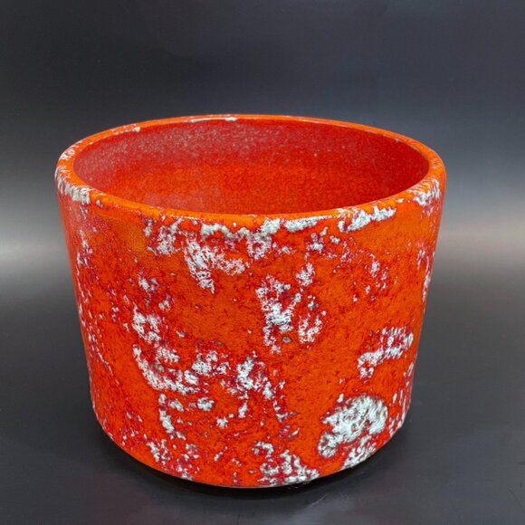 Vintage West Germany Planter / Plant Pot 60s Vase Orange Fat Lava Glaze 8.5" - Picture 2 of 6